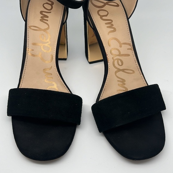 Sam Edelman Synthia Leather Open Toe Strap Back Suede Block Heels Size 10.5 - Picture 3 of 11